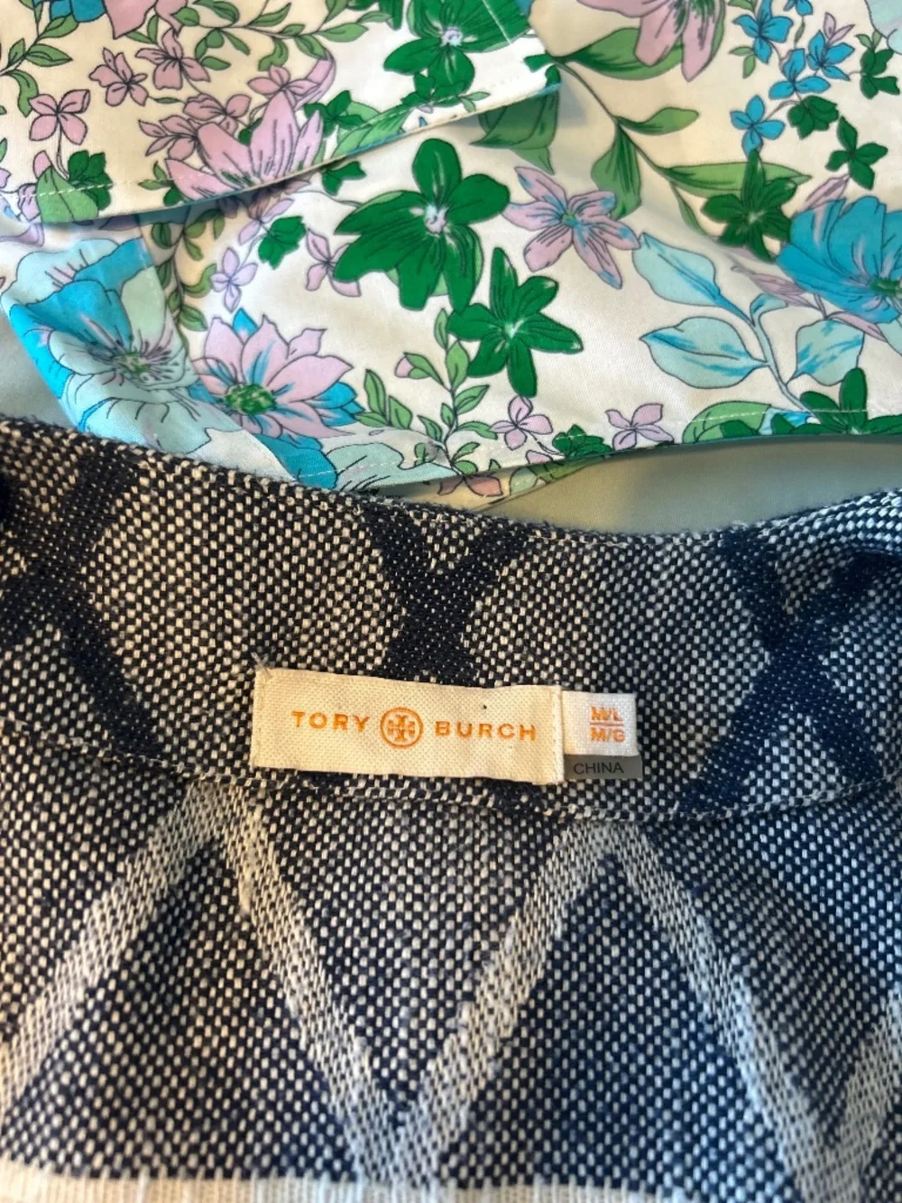 Tory Burch Poncho Wrap Cardigan Color Blocked Blue